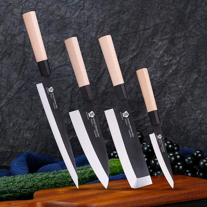 WILDMOK Messerset mit 4 GYUTO Sushi-Kochmessern – Yanagiba-Deba-Nakiri – Allzweck-Küchenmesser, Fisc