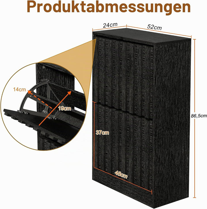 UEV Schuhschrank mit 2 Klappen Holz Schmal Schuhkipper Schuhkommode mit Kippschutz, Schuhaufbewahrun