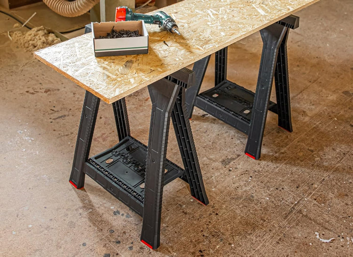 OliveBird Arbeitsbock Set, klappbarer Unterstellbock mit Sägebock-Funktion und Werkzeug-Ablage, bela