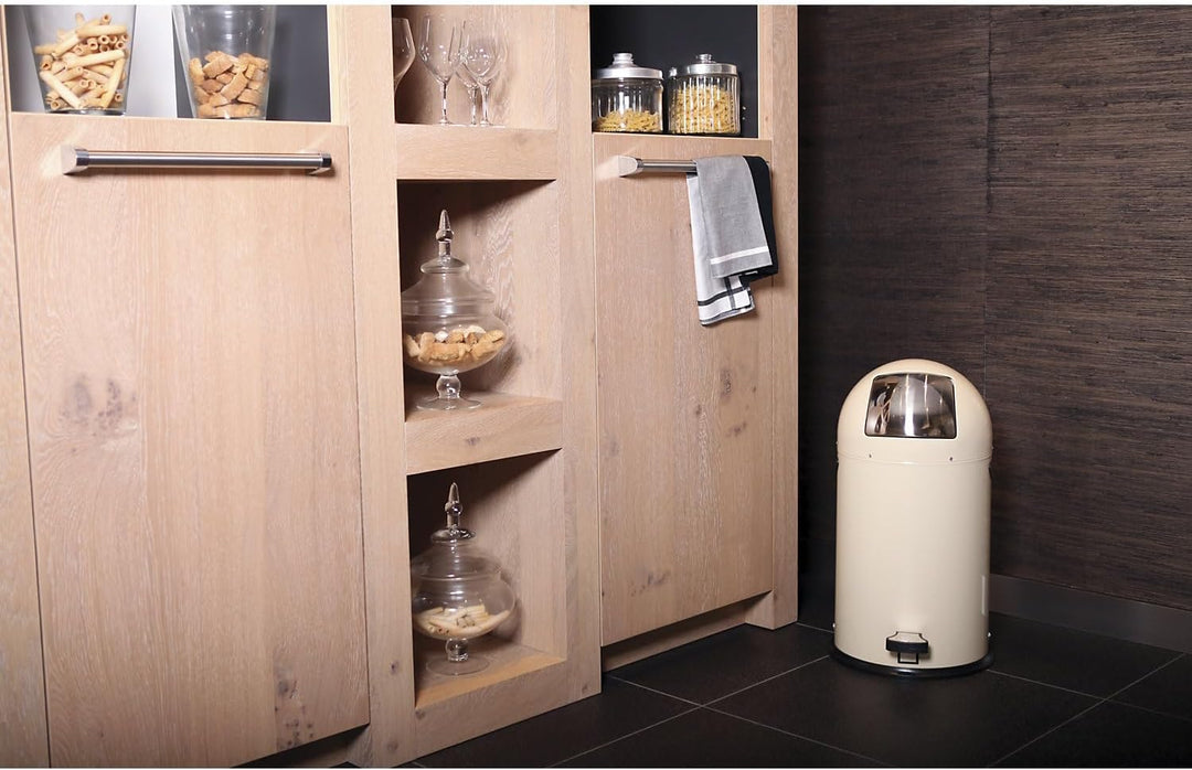 EKO Kickcan Runder Tritt-Mülleimer aus Metall, Verzinkter Inneneimer, 33 Liter, crème Schwarz, Schwa
