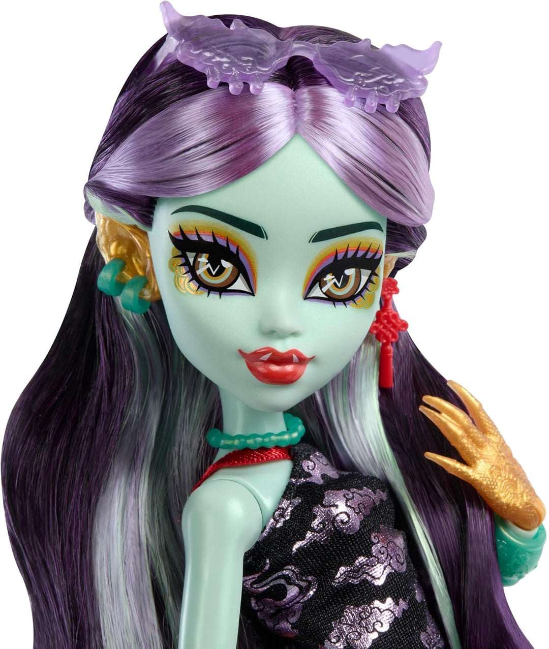 Monster High-Puppe Jinafire Long, Drachenmädchen mit Haustierhund Cloudy Yun Yun“ und 7 Accessoires