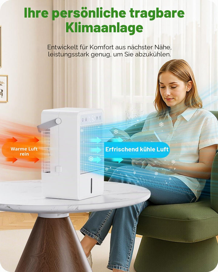Mobile Klimaanlage mit 1500ML Wassertank, Mobiles Klimagerät mit 5 Gebläsestufen und 3 Betriebsarten