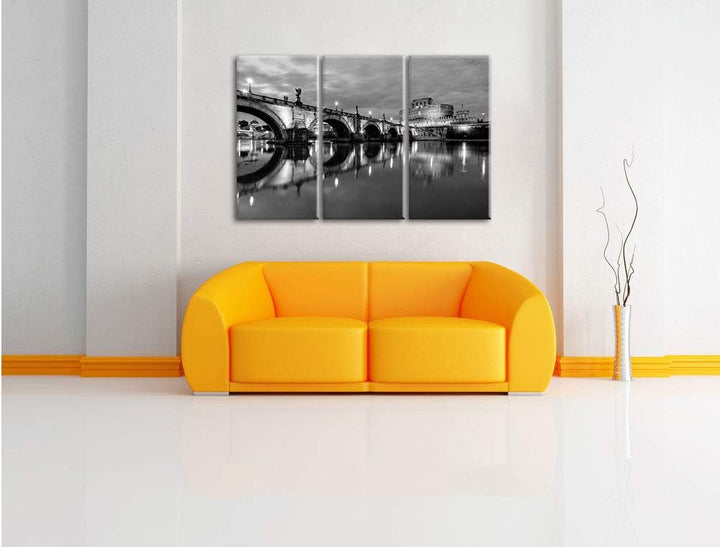 Pixxprint Nachtansicht von S. Angelo-Brücke als Leinwandbild/Grösse: 3 Teilig (120x80) cm/Wandbild/K