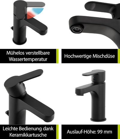 'aquaSu® Niederdruck Waschtischarmatur Tius, inklusive Excentergarnitur, langlebige Keramikkartusche