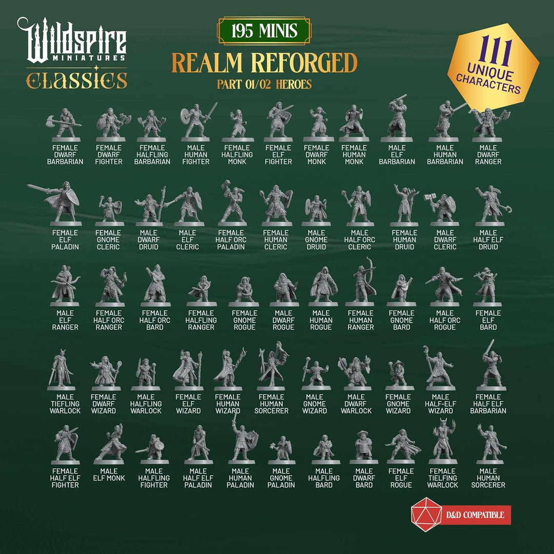 The Realm Set - Grey Version - 195 Minis - Heroes, Monsters, NPC for DND Miniatures Bulk I 28mm Dung