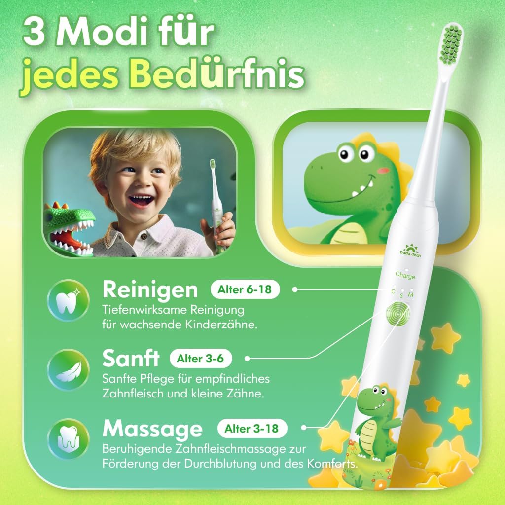 Zahnbürste Elektrisch Kinder ab 3-6-10-12 Jahre, Kinderzahnbürste Elektrisch mit Timer Gewohnheitsbi
