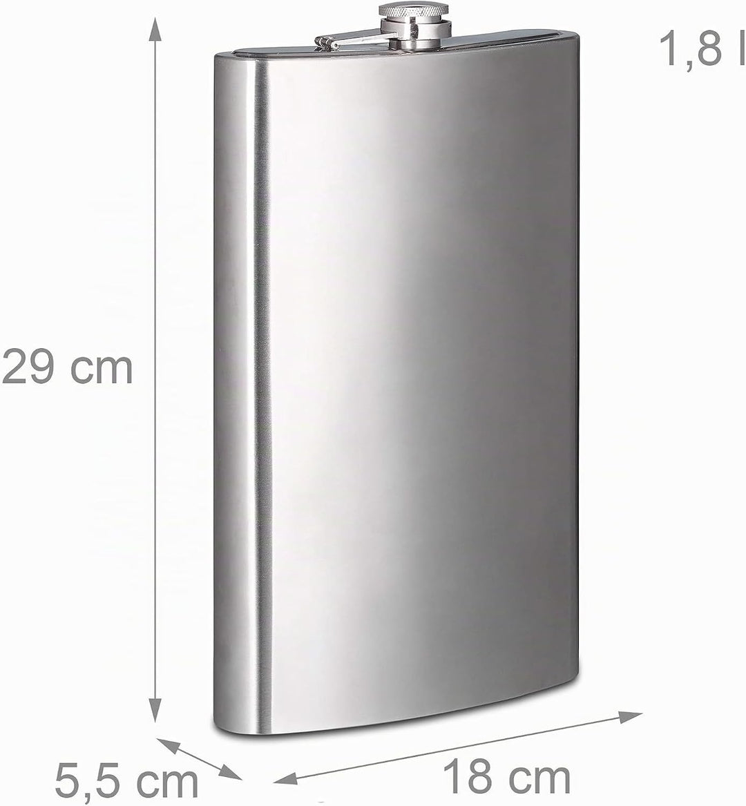 2 x Flachmann aus Edelstahl, XXL, hochwertige Taschenflasche zum Umhängen, 1,8l Fassungsvermögen, Pa