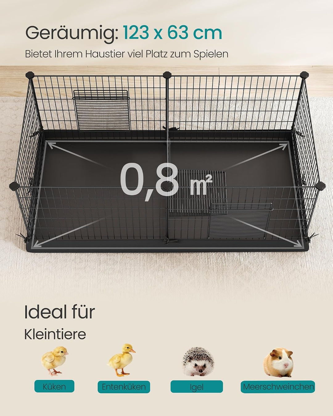 SONGMICS Gehege für Meerschweinchen, Kleintiergehege, Freilaufgehege, mit Trennwand, 2 Separate Bere