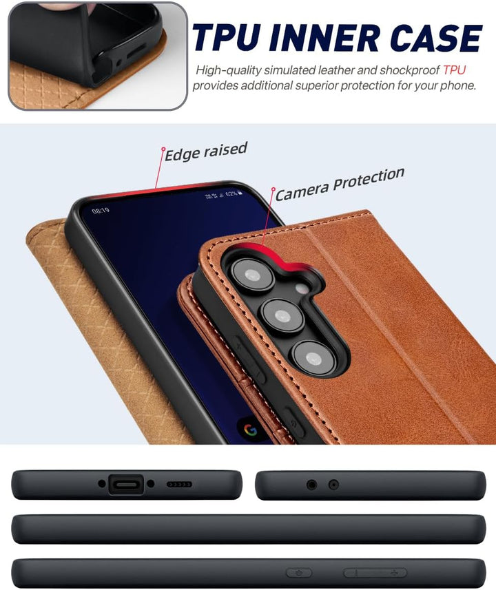 OCASE Handyhülle Kompatibel für Samsung Galaxy S24 FE Hülle Premium Leder Flip Klappbare Klapphülle