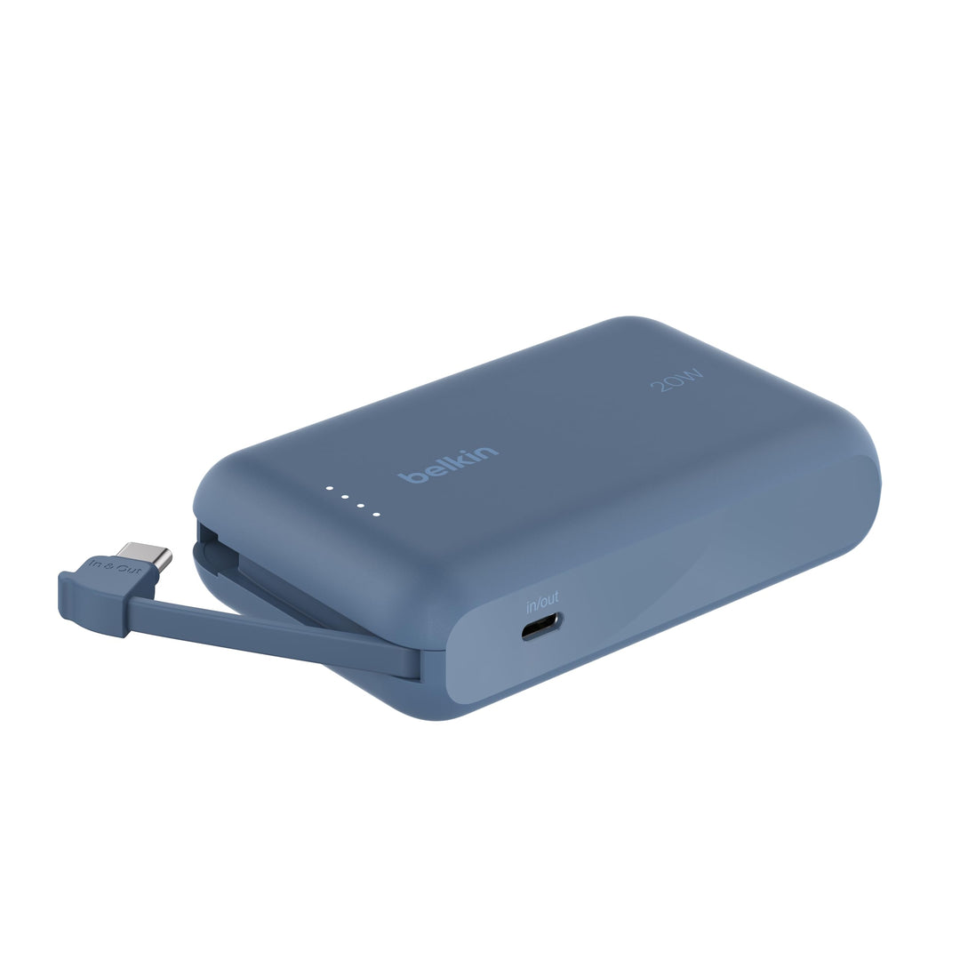 Belkin BoostCharge Power Bank, Portable Powerbank 10000mAh mit integriertem Kabel, PD 20 W – USB-C P