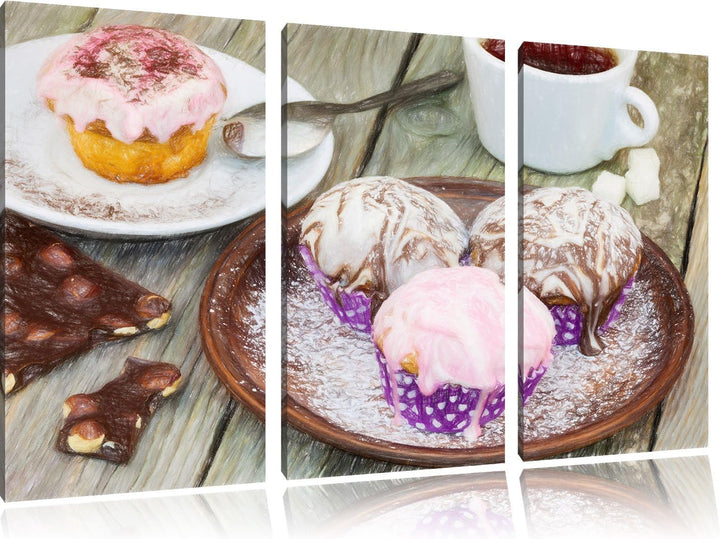 Pixxprint Köstliche Cupcakes als Leinwandbild/Grösse: 3 Teilig (120x80) cm/Wandbild/Kunstdruck/ferti