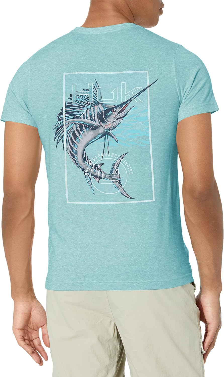 HUK Herren Short Sleeve Tee | Performance Fishing T-Shirt kurzärmelig S Marlin Shine – Porcelian Blu