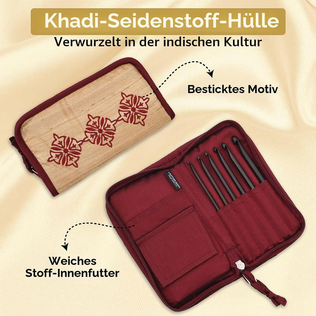 Lantern Moon Tunesische Häkelnadeln - 6 x 15cm Haken Set - 2 x Schnüre 35 und 56cm - Endkappen, Span