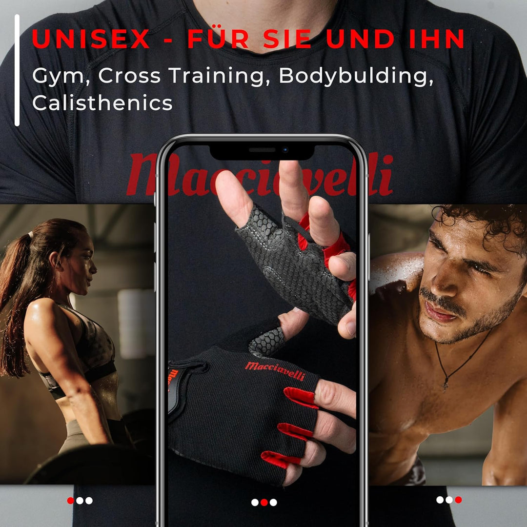 MACCIAVELLI® Fitness Handschuhe Damen Herren - Trainingshandschuhe für Kraftsport, Krafttraining, Bo