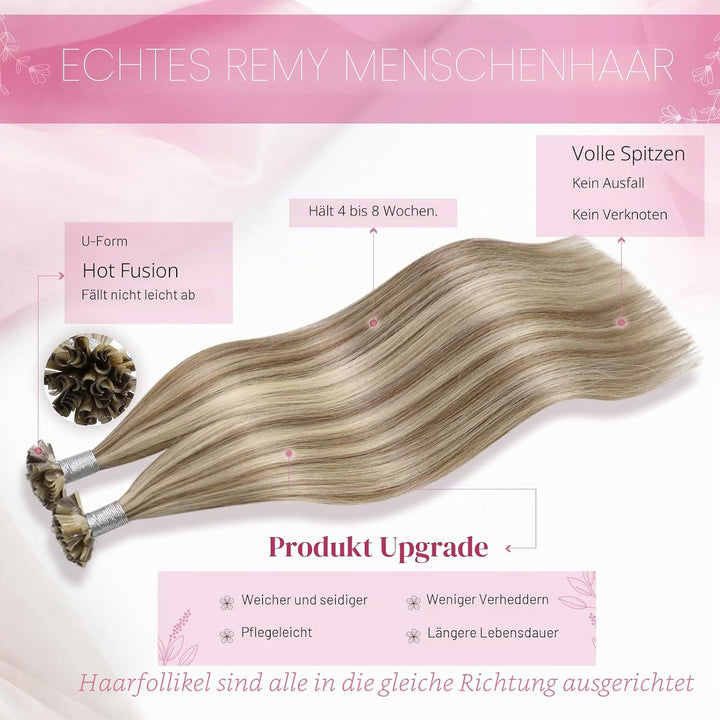 Moresoo Bonding Extensions Echthaar 1g Pre Bonded Keratin Bondings Echthaar Extensions Blond Strähne