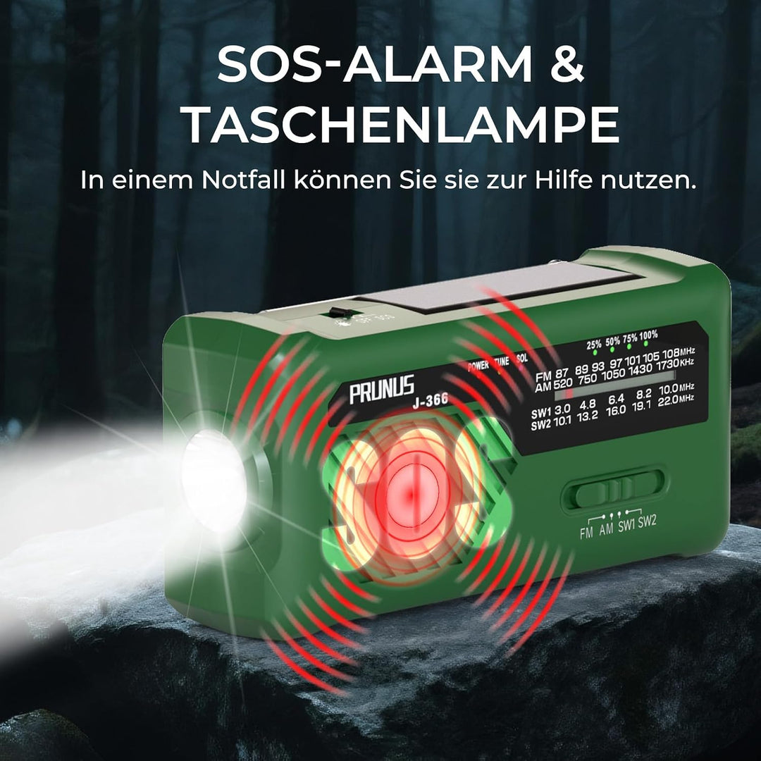 PRUNUS J-366 FM/AM/SW Kurbelradio Notfall Weltempfänger, Radio Batteriebetrieben oder 2000mAh Akku,