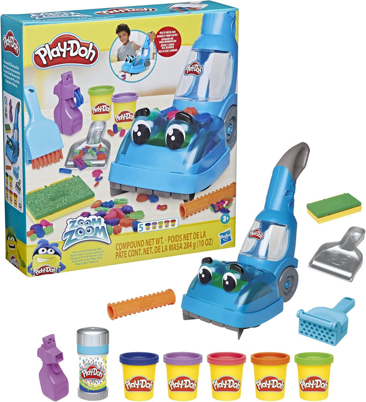 Play-Doh Zoom Zoom Vacuum and Clean Up Set mit 2 Dosen Knete und Zubehör, Bastel-Set als Weihnachtss