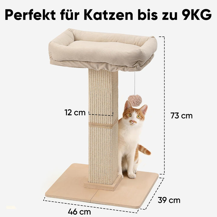 FUKUMARU Kratzbaum, 73 cm hocher Katzenbaum mit 46 x 36 cm Plattform, Retro-Stil hoher Kratzbaum mit