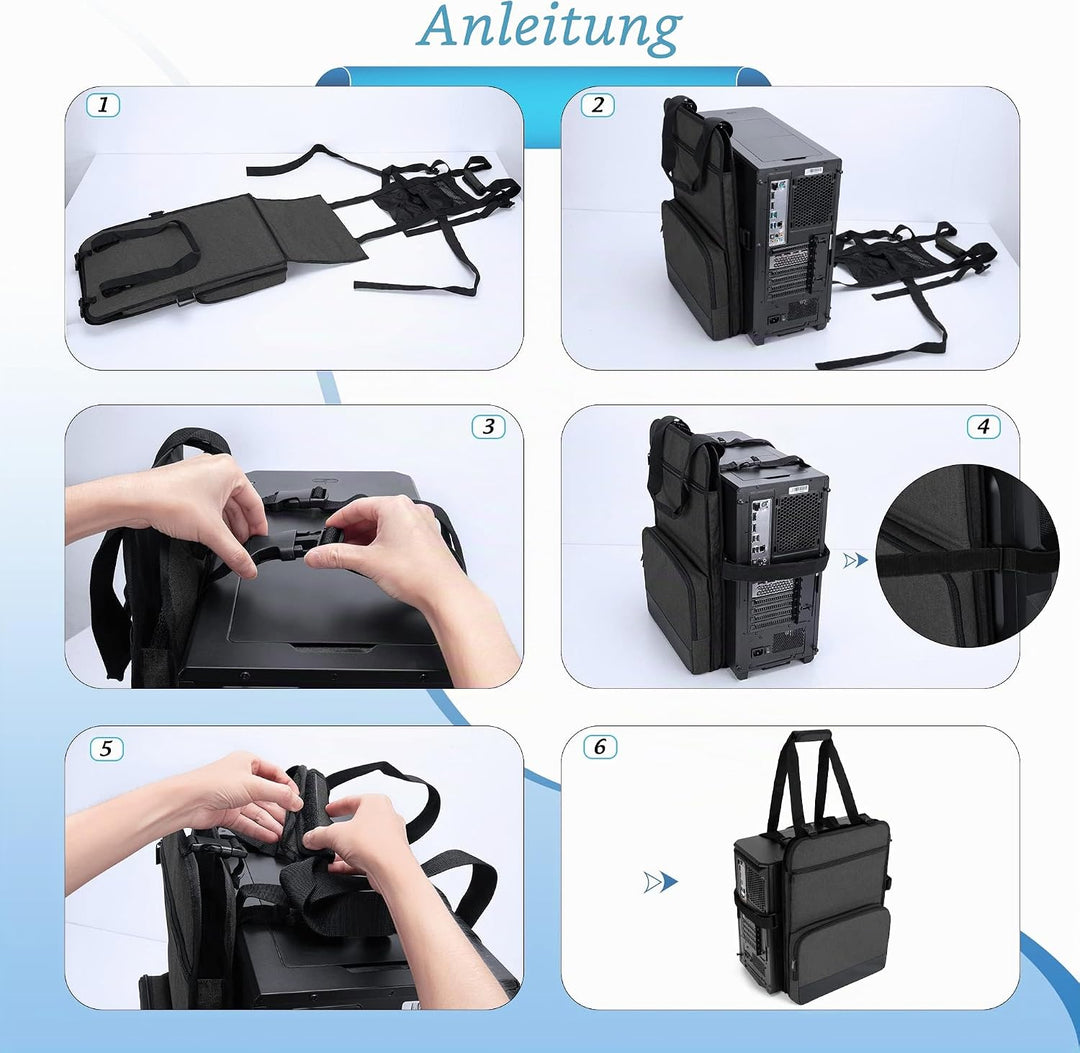 Trunab PC transporttasche，PC tower tragetasche mit Griff und Taschen für Tastatur, Kabel, Computerzu