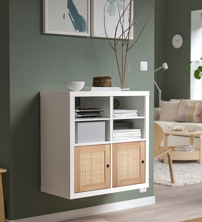 Generisch Einsatz mit Tür Kiefer/Pappelgeflecht, Rattan Look 33x33 (IKE 206.111.32) für Kallax Regal
