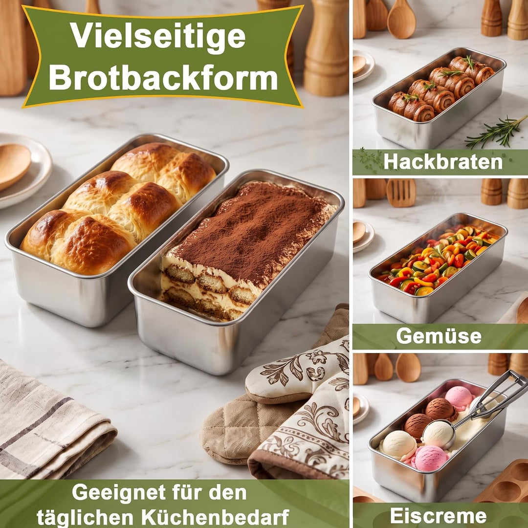 TEAMFAR 2 Stück Kastenform Kuchen, 31,5 cm Edelstahl Gross Brotbackform Brotform für Kuchen Toast Br