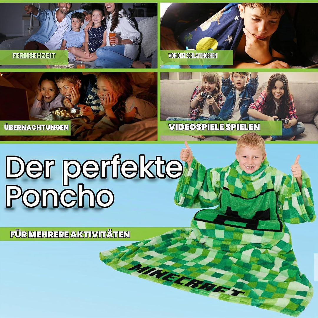 Minecraft Decke mit Ärmeln für Jungen - Decke zum Anziehen für Kinder und Teenager - Onesize Decke m