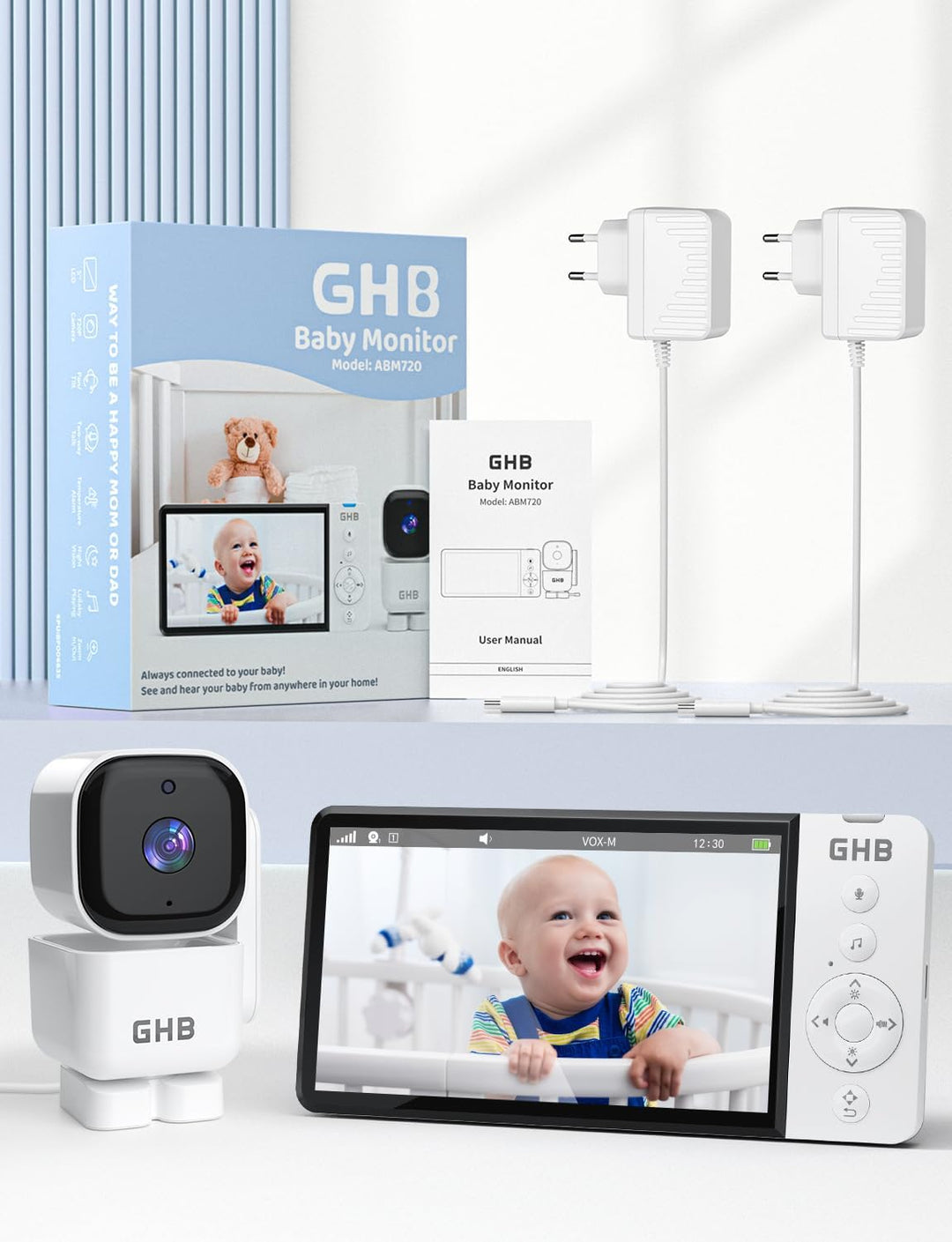 GHB Babyphone mit Kamera 5 Zoll 720P HD Display mit bis zu 168h Akkulaufzeit im VOX Bewegungserkennu