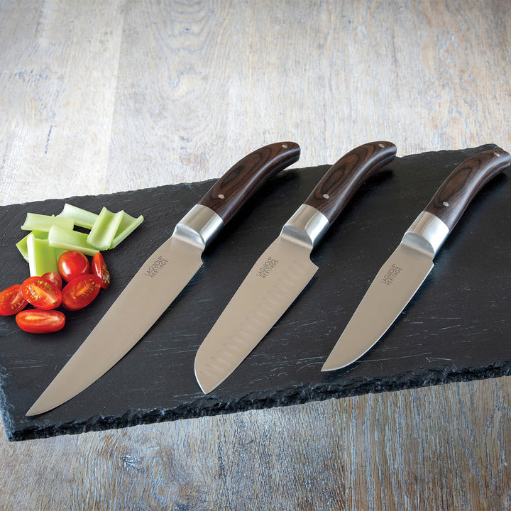 LAGUIOLE HERITAGE Küchenmesser-Set 3-teilig | Hochwertige Kochmesser mit Pakka-Holzgriff & Edelstahl