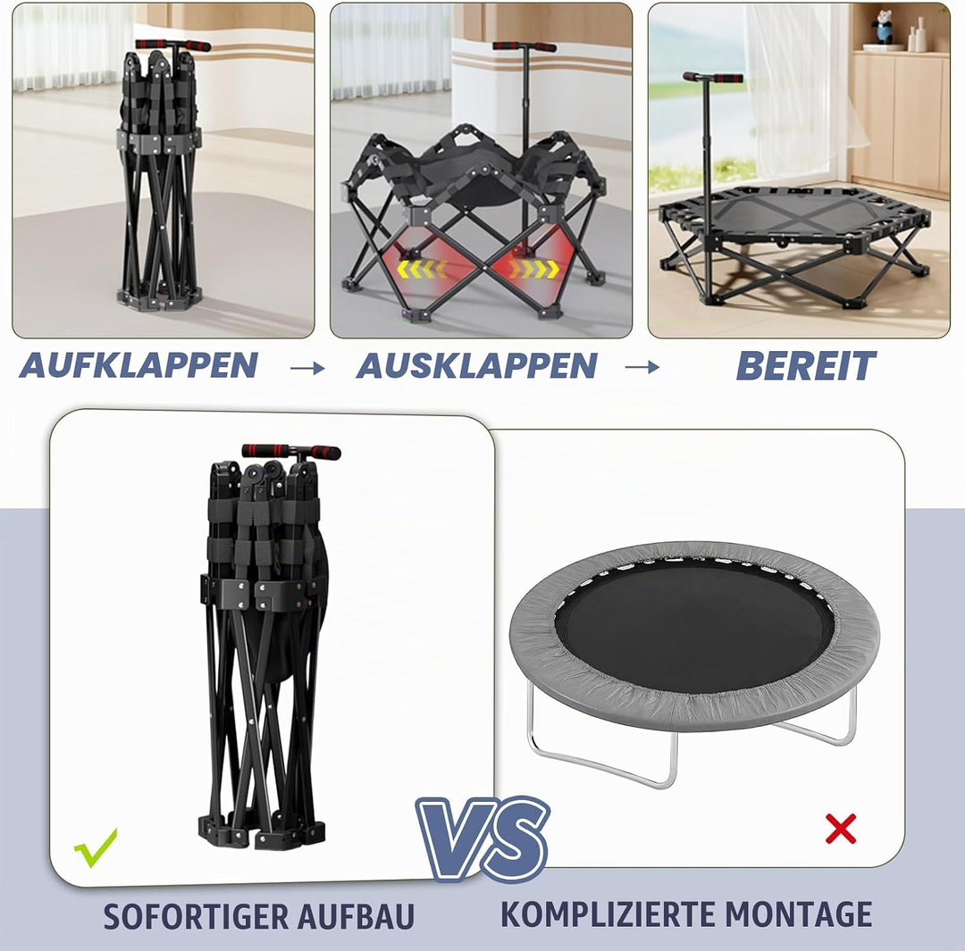 106cm Fitness-Trampolin Indoor für Erwachsene | Hohe Belastbarkeit | Höhenverstellbar | EIN-klick-Fa