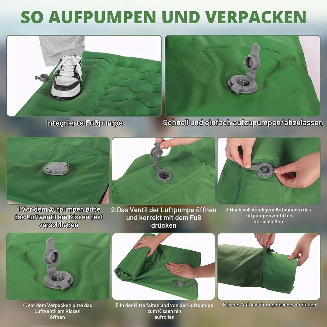 SHANNA Isomatte Outdoor Camping Luftmatratze: Ultradicke 12cm Aufblasbare Schlafmatte mit Fusspresse