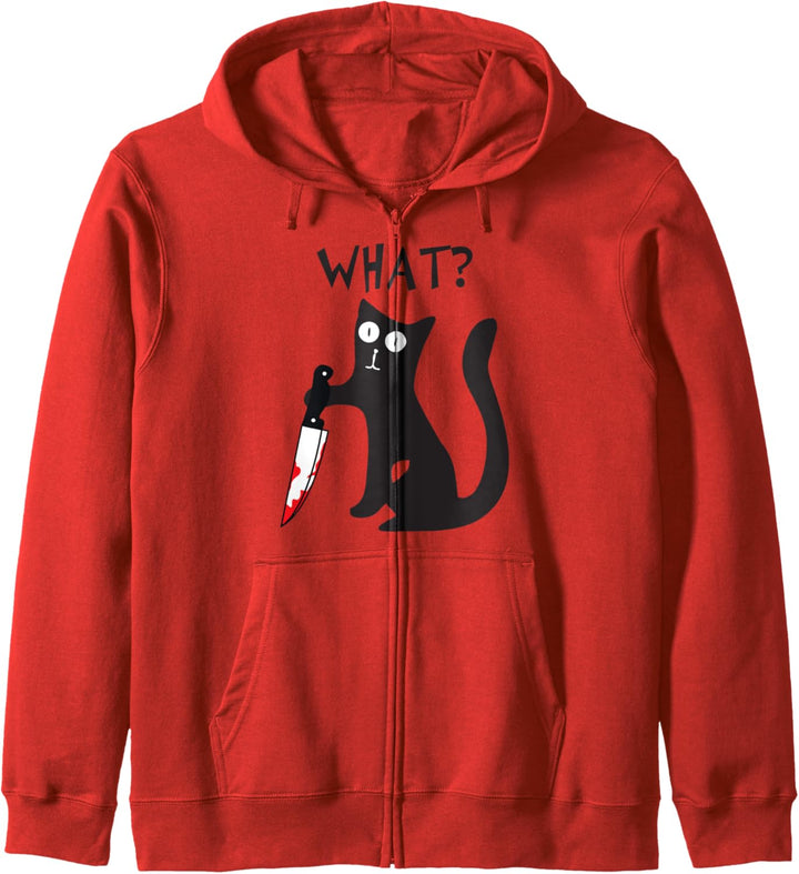 Cat What? Funny Black Cat Murderous Cat With Knife Halloween Kapuzenjacke