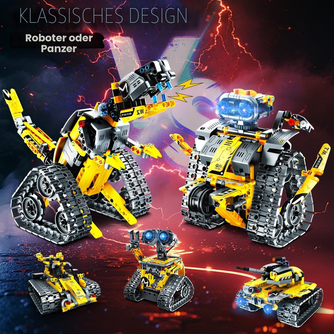Technik Roboter Bauspielzeug für Kinder, 5 in 1 App & Fernsteuerung Technic Wall Roboter Panzer Dino