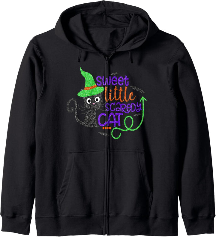 Schwarze Katze Haloween Süsse kleine Scaredy Cat Witch Girls Kapuzenjacke