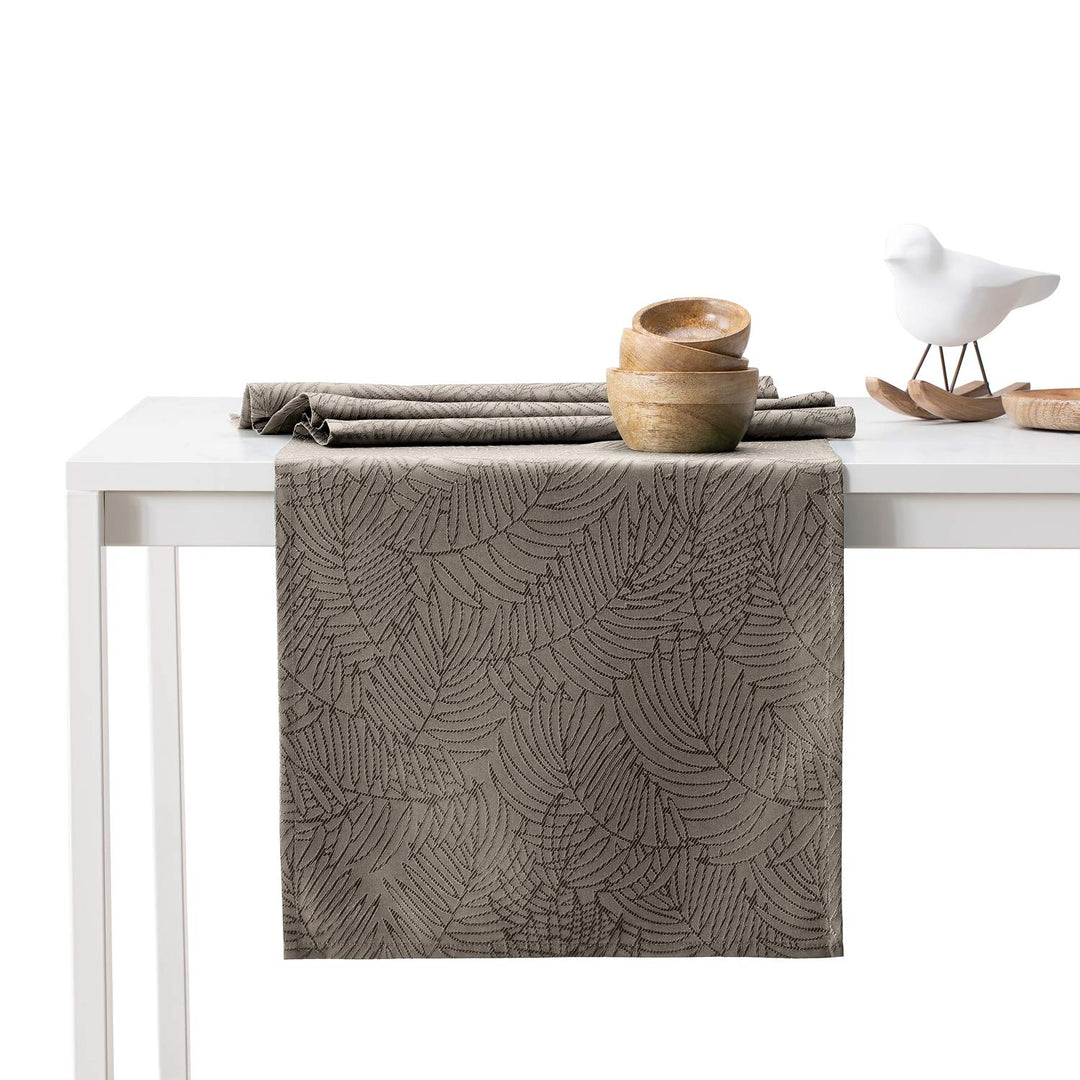 AmeliaHome Tischläufer Set 35x250 cm und 115x250 cm Lotuseffekt Wasserabweisend Blätter Cappuccino G