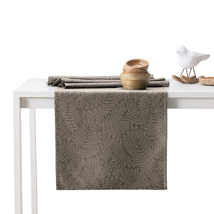 AmeliaHome Tischläufer Set 35x250 cm und 115x250 cm Lotuseffekt Wasserabweisend Blätter Cappuccino G