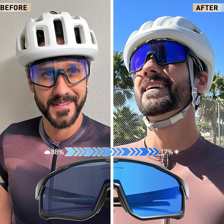 KAPVOE Fahrradbrille Selbsttönend Sportbrille Herren Damen Sonnenbrille Mountain Bike Brille MTB Kla
