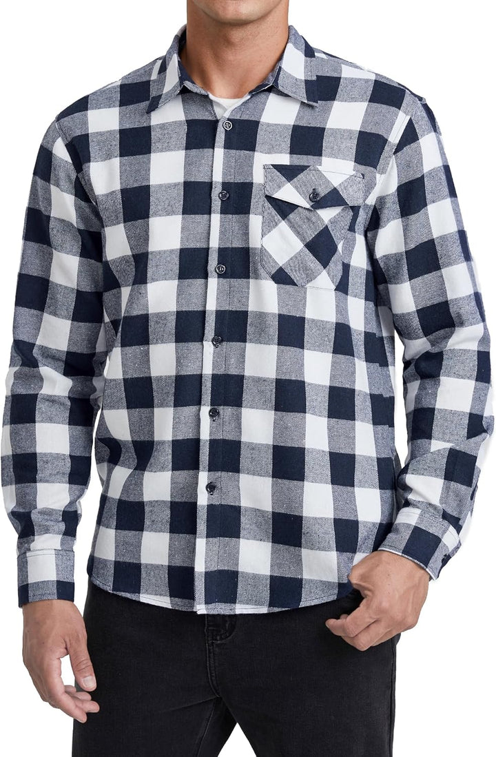 HISDERN Flanellhemd Herren Karierte Hemden Herren Langarm Button Down Baumwolle Holzfällerhemd Regul