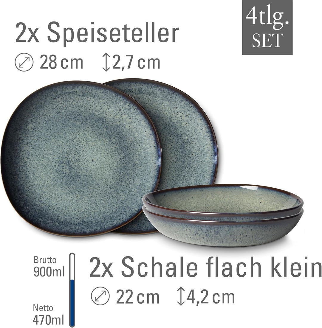 like. by Villeroy &amp; Boch - Lave gris Geschirr Set aus Steingut, 4tlg., Pottery Look, Tafelservice fü