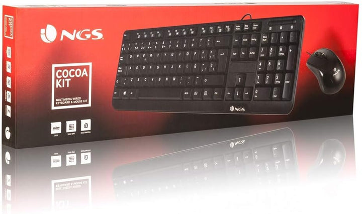 NGS COCOAKIT Set aus Multimedia-Tastatur und optischer Maus mit Kabel, 1000dpi, USB (QWERTY, Portugi
