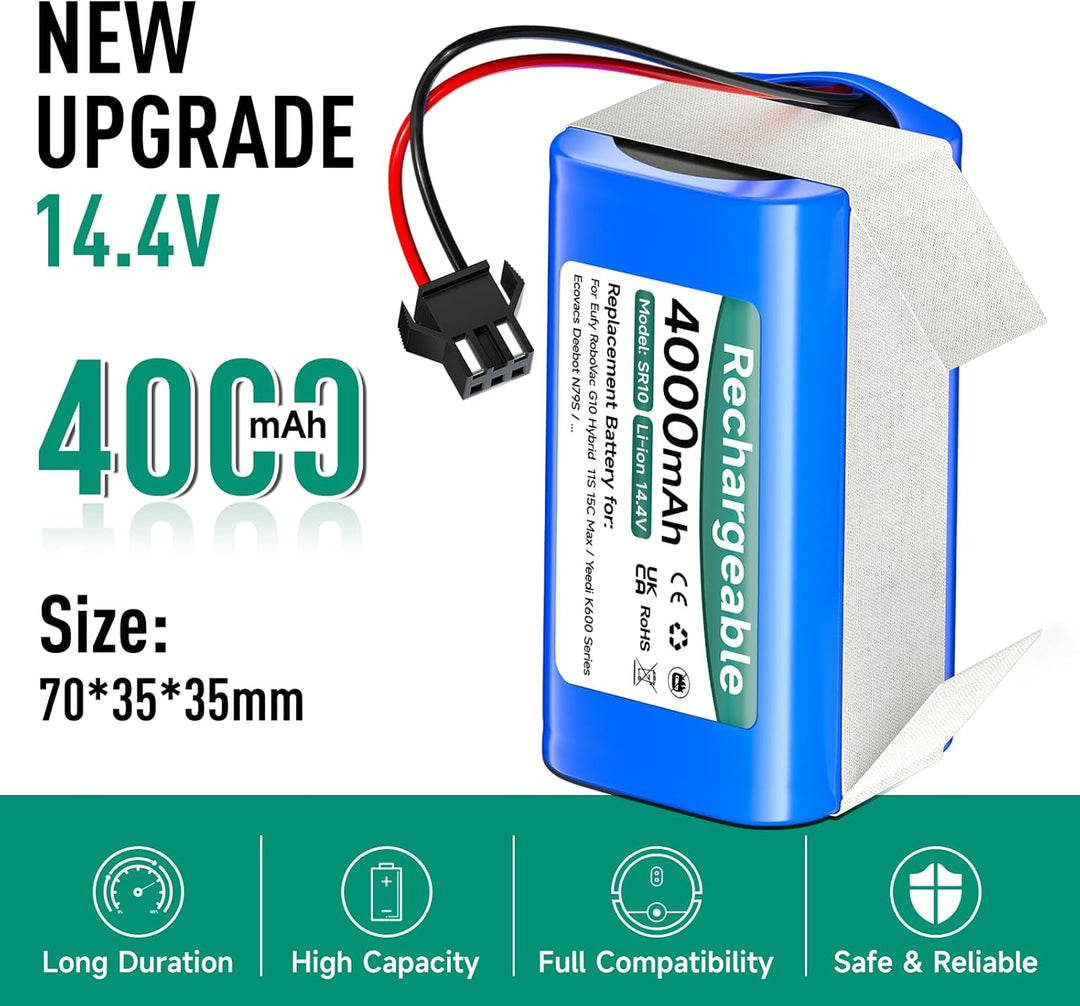 4000mAh 14,4V Ersatzakku für Eufy RoboVac G10 G20 G30 G35 G40 Hybrid, für Eufy RoboVac 11 11S 11S Ma