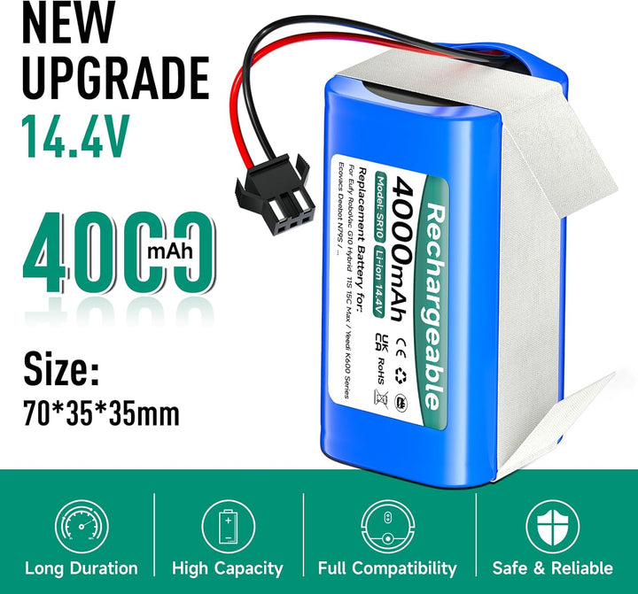 4000mAh 14,4V Ersatzakku für Eufy RoboVac G10 G20 G30 G35 G40 Hybrid, für Eufy RoboVac 11 11S 11S Ma