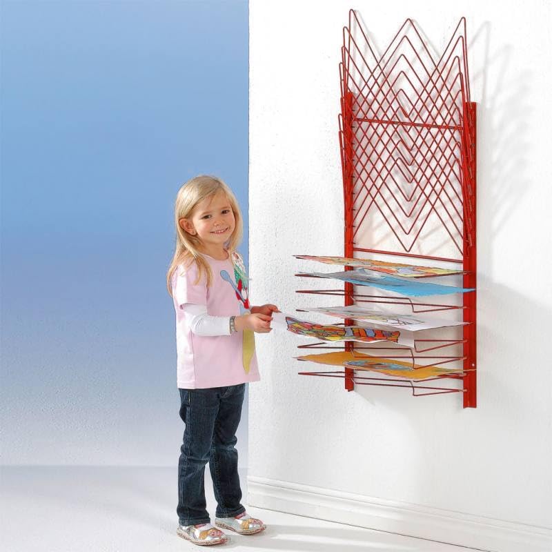 Wiemann Lehrmittel Trocknungs-gestell zur Wandmontage, 17 Ablage, Masse (BxH): 43 x 85 cm, Farbe: ro