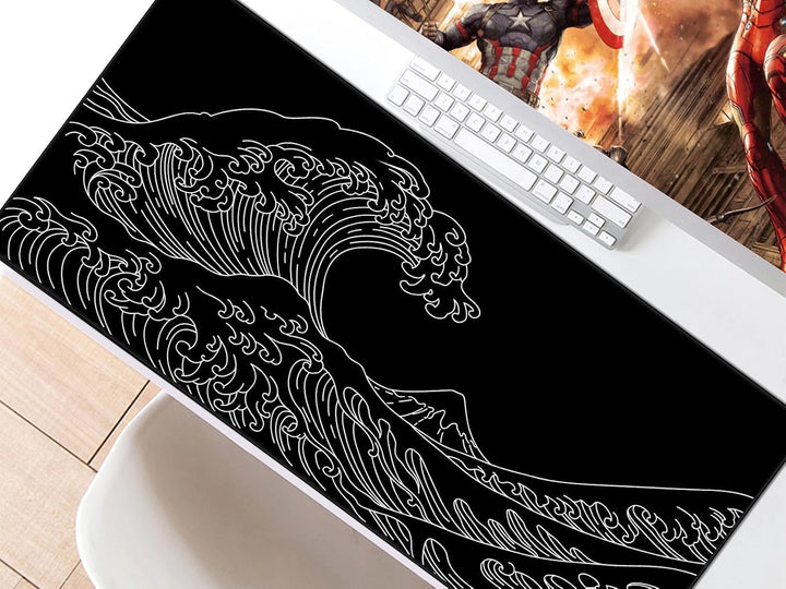 JIALONG XXL Speed Gaming Mauspad Schwarz 900 x 400mm - XXL Mousepad - Meereswelle Schreibtischunterl