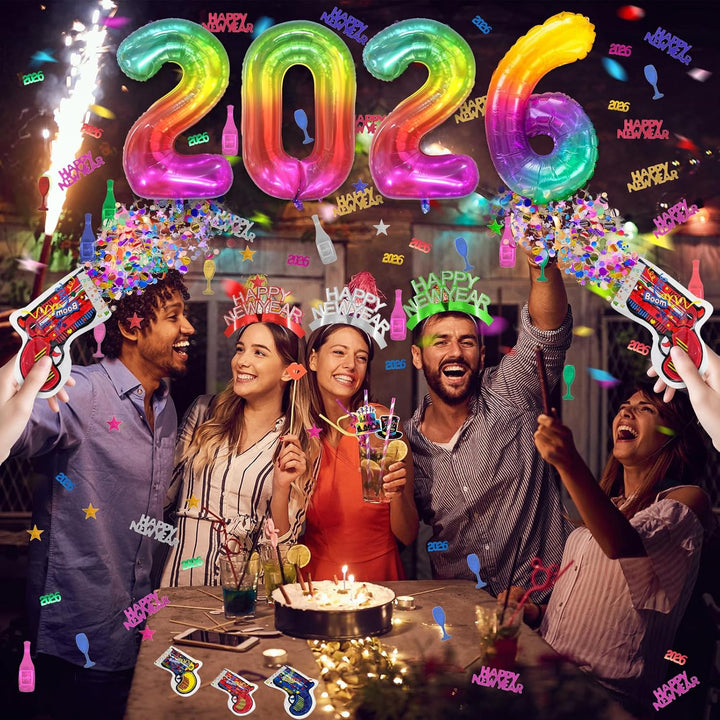 2025 Silvester Foto Requisiten 34 Stück, Silvester Deko 2025, 2025 Silvester Haarreif, Konfetti Silv