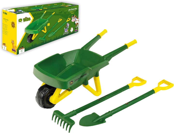 Theo Klein 3952 John Deere Schubkarren Set I Robustes Gartengeräte-Set für Kinder I Inkl. Schaufel u