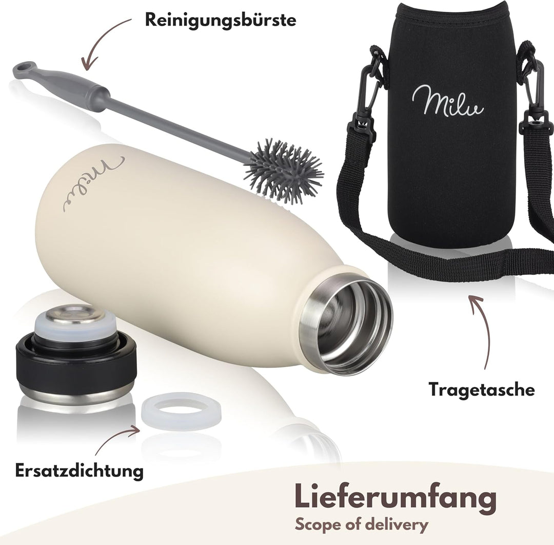 Milu Edelstahl Trinkflasche 350ml, 500ml, 750ml, 1L, 1,5L – Thermosflasche für Kinder Erwachsene aus