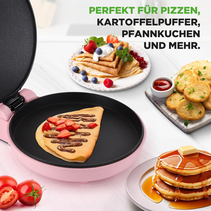 NutriChef Elektrischer Pizzaofen Pink – 1500W Kompaktgerät für 30cm Pizza Antihaftplatte für Pizza,