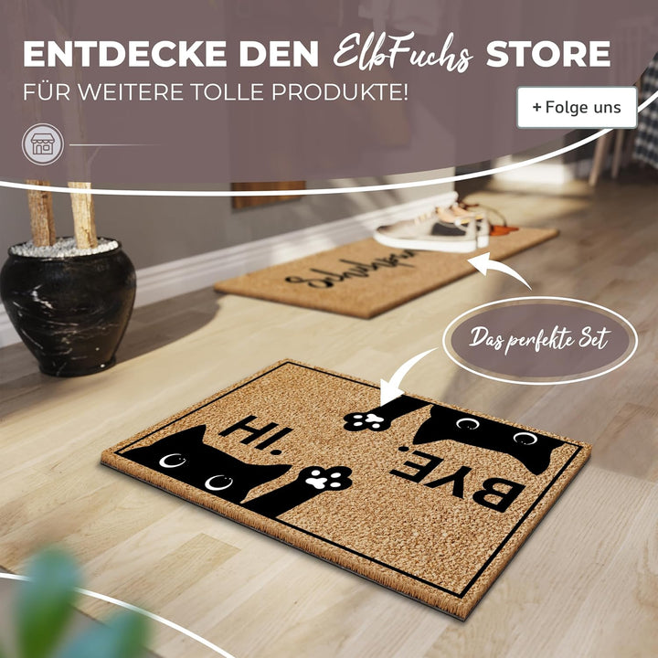 ElbFuchs Katzen-Fussmatte Kokos 60x40cm Hi & Bye Katze I Extra langlebige & rutschfeste Kokosmatte f