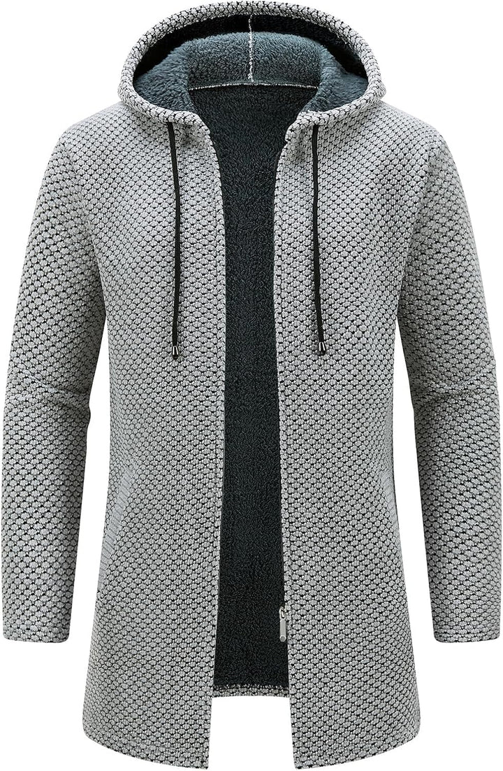 KUDORO Strickjacke Herren Cardigan Lang Trachtenjacke Kapuze mit Kapuze Gestrickt Pullover Hoodie Wi