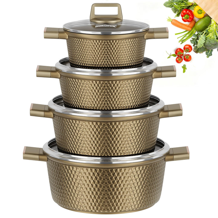 HOMELUX Topfset Induktion 8-teilig, 20/24/28/32cm Kochtopf Set mit Antihaftbeschichtet, Kochtöpfe In